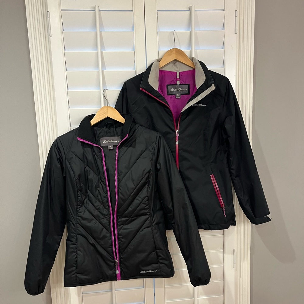 Eddie Bauer women’s S winter coat with removable inner coat. Black and pink